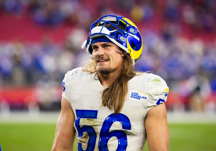 Nov 26, 2023; Glendale, Arizona, USA; Los Angeles Rams linebacker Christian Rozeboom (56) against the Arizona Cardinals at State Farm Stadium.